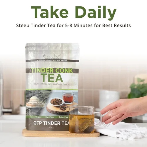 Vista 5 de Tinder Conk Tea - Té de yesca - Té de hojas sueltas - Té de hierbas - Té de hongos - Bebida digestiva - Té de comodidad para el vientre - Té