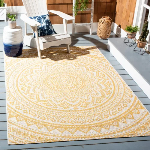 Vista 60 de SAFAVIEH Alfombra lavable al aire libre Courtyard Collection - 2'3" x 5', marfil y verde, no desprende pelusa y fácil limpieza, ideal para patio