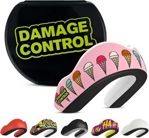 Vista 30 de DAMAGE CONTROL Protector bucal deportivo de impacto extremo con estuche Boil & Bite Fit, almohadillas absorbentes de golpes, funda ventilada