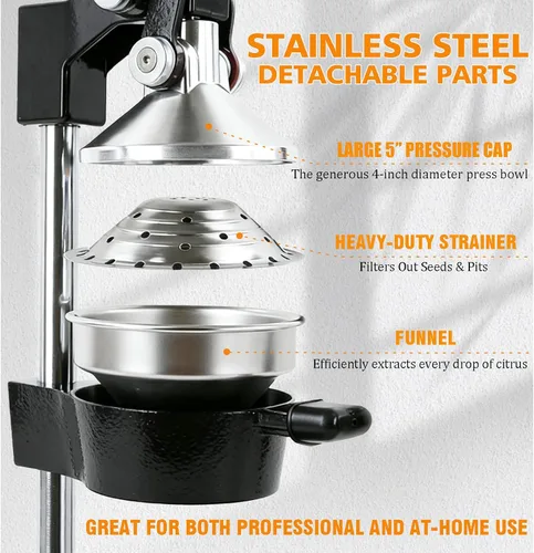 Vista 5 de Exprimidor manual de cítricos de hierro fundido, exprimidor de limón naranja resistente, prensa comercial de cítricos extragrande, fácil de limpiar