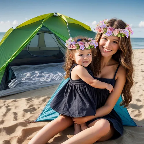 Vista 2 de Corona de flores para madre y niña, tocado bohemio para bodas, fotografía familiar (madre e hija, corona morada)