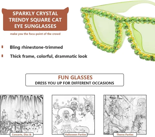 Vista 4 de Gafas de sol cuadradas de cristal para mujer, gafas retro Elton con marco de diamantes de imitación de moda brillantes