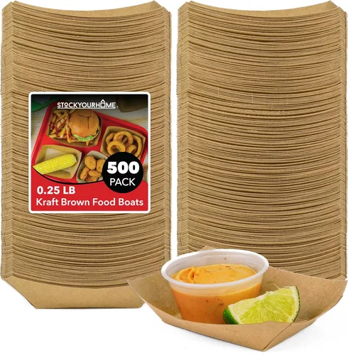 Vista 10 de Paquete de 250 bandejas desechables medianas de papel kraft marrón para alimentos, bandeja de concesión de 1 libra, botes para servir aperitivos