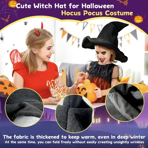 Vista 3 de Sombrero de bruja negro, disfraz de Halloween para mujeres adultas, 0.6 in de grosor, sombrero de mago Gandalf antiarrugas y se mantiene en pie