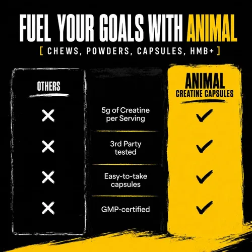 Vista 4 de Animal Cápsulas de Monohidrato de Creatina Micronizada - 300 Cápsulas, 2500mg por Porción para Apoyar el Crecimiento Muscular, Resistencia