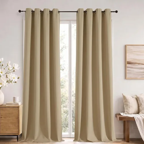 Vista 34 de Simplebrand Cortinas blancas puras de 96 pulgadas de largo para oscurecer la habitación, juego de 2 paneles para dormitorio/sala de estar, bloqueo