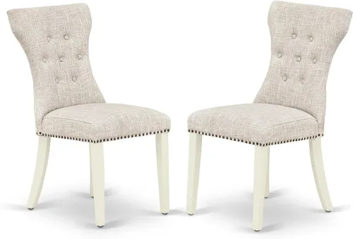 Vista 8 de East West Furniture GAP1T24 Gallatin Parsons - Juego de 2 sillas de comedor tapizadas de tela de lino negro, con botones copetudos, color negro
