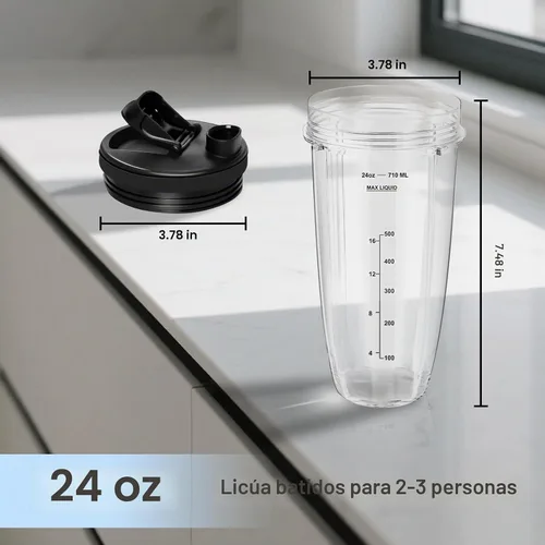 Vista 3 de Vasos de repuesto para licuadora de 24 onzas con tapa para Ninja, cuchilla extractora de 7 aletas compatible con Nutri Auto iQ BN401 BN751 BN801