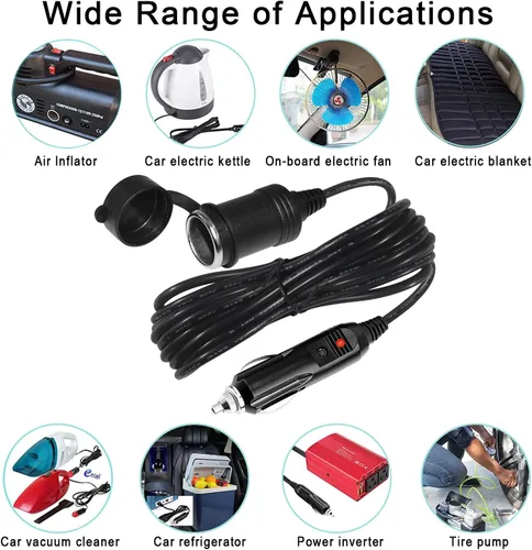 Vista 7 de Cable de extensión para encendedor de cigarrillos de 12 V, 12 pies, cargador de automóvil, enchufe macho a enchufe hembra, cable de extensión