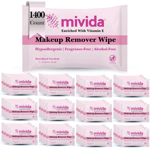 Vista 10 de mivida 40 toallitas de maquillaje hipoalergénicas envueltas individualmente con vitamina E Toallitas faciales probadas por dermatólogos, sin