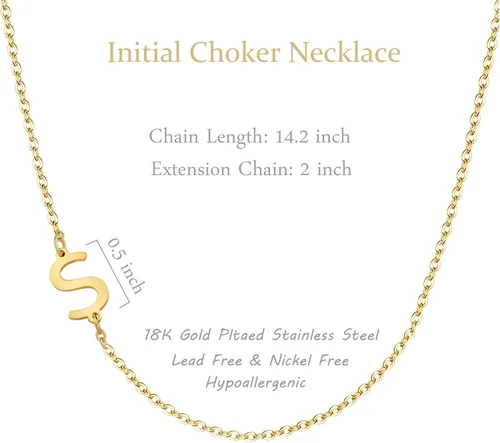 Vista 5 de Collar con inicial de acero inoxidable chapado en oro de 18 quilates con minúscula, collar personalizado para mujer