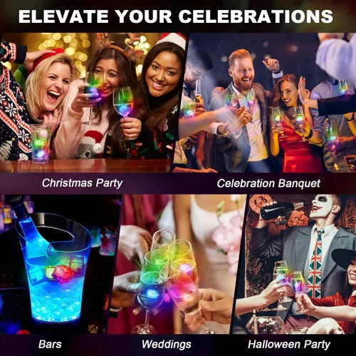 Vista 13 de 100 cubos de hielo iluminados para bebidas, cubos de hielo LED multicolor con luces cambiantes, cubos de hielo impermeables IP67 brillantes, eleva