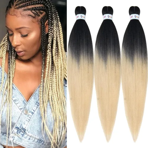 Vista 30 de Pelo trenzado corto 1B negro preestirado Extensiones de pelo trenzado para niños para trenzas de caja sin nudos, pelo trenzado preestirado de 16