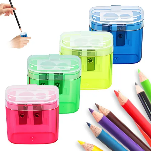 Vista 9 de Sacapuntas con tapa, sacapuntas manual de mano de doble agujeros para lápices estándar y jumbo, sacapuntas compacto y lindo para niños, adultos