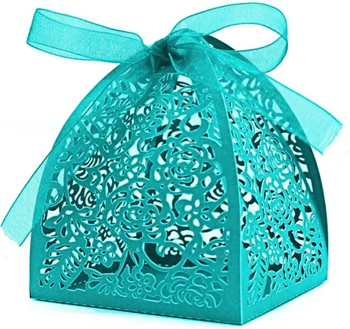 Vista 7 de Auto-plaza - 50 cajas de regalo de belleza cortadas con láser, cajas de dulces con cintas (verde)