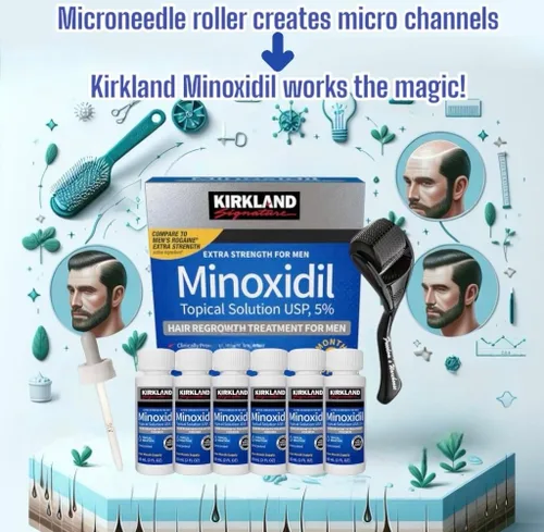 Vista 5 de Kirkland Minoxidil - Paquete de 6 tratamientos de crecimiento del cabello para hombres, solución líquida extra fuerte 5% tópica, suministro de 6