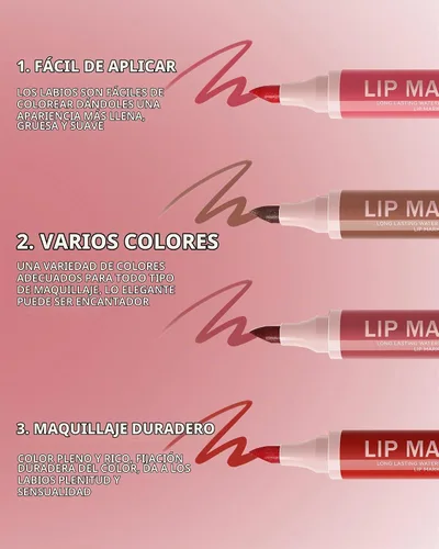 Vista 3 de Lápiz de Maquillaje para Tinte de Labios-1 Pieza Tinte de Labios Hidratante Rosa Berry Lápiz Delineador de Labios Líquido, Aspecto de Color Mate 01#