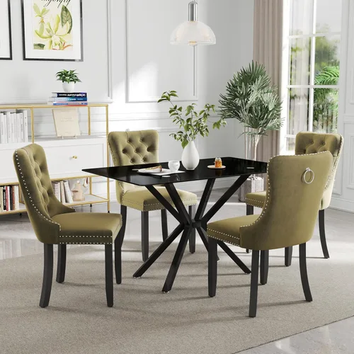 Vista 30 de Juego de comedor moderno de cristal de lujo de 5 piezas, juego de comedor rectangular minimalista para 4, juego de mesa de cocina de vidrio