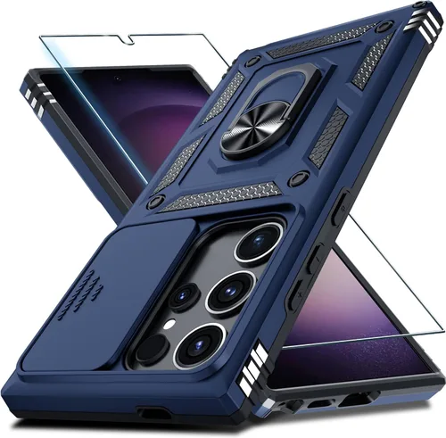 Vista 10 de Janmitta Compatible con Samsung Galaxy S24 FE Funda con Cubierta Deslizante Integrada para Lente de Cámara+Protector de Pantalla+Soporte de Anillo