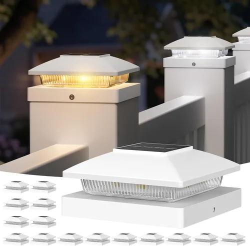 Vista 13 de APONUO Paquete de 20 luces solares de poste de 4 x 4, IP64, impermeables Blanco