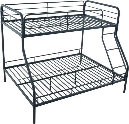 Vista 9 de Naomi Home Litera de metal individual sobre tamaño matrimonial con barandillas de seguridad, capacidad de 800 libras, escalera en ángulo, Negro