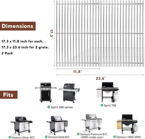 Vista 2 de Uniflasy 7639 7638 Rejillas de cocina de 17.3 pulgadas 69787 Tubos quemadores de parrilla de 18 pulgadas para Weber Spirit y Spirit II 300 Series