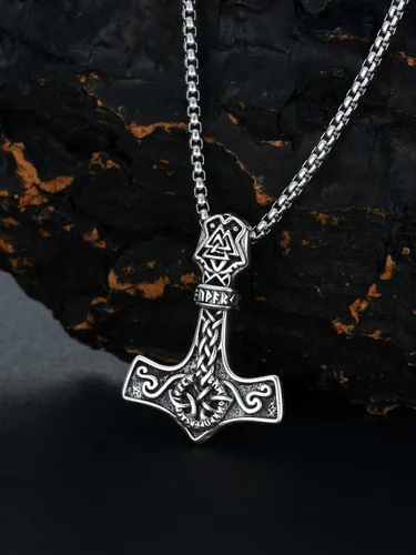 Vista 4 de Swordgod Thor Hammer Mjolnir Necklace for Men Women 925 Sterling Silver Viking Raven Odin Valknut Thor's Hammer Pendant Necklaces Norse Pagan Viking