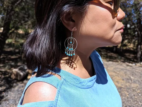 Vista 4 de Native American Sleeping Beauty Turquoise Wire Tiered Loop Dangle Earrings Navajo Handmade Jewelry Southwest