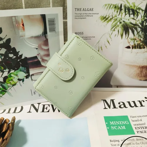 Vista 3 de Cartera pequeña con estampado de pies, monedero con múltiples tarjetas para regalo de cumpleaños, Verde, Elegancia