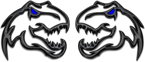 Vista 10 de Un par de pegatinas de metal de dinosaurio para Dodge RAM TRX 1500 2500 3500 Charger Challenger (azul)