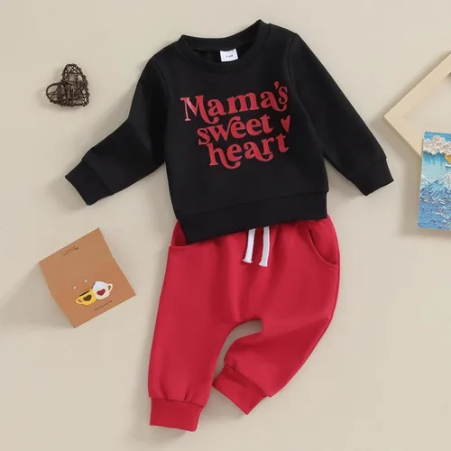 Vista 3 de Sudadera de manga larga con estampado de letras para el día de San Valentín, para bebé, niña, pantalones deportivos para otoño e invierno
