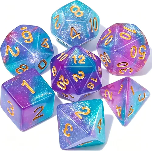 Vista 20 de QMAY - Juego de dados para DND, 7 dados poliédricos con bolsa de dados para juegos de mesa D&D