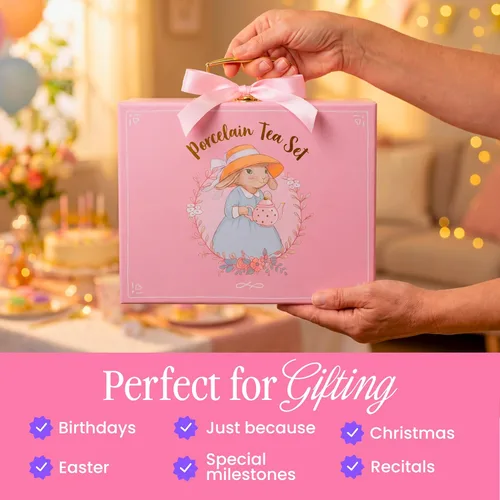 Vista 9 de Giggle & Honey® Juego de fiesta de té para niñas pequeñas, lunares dorados Rosa