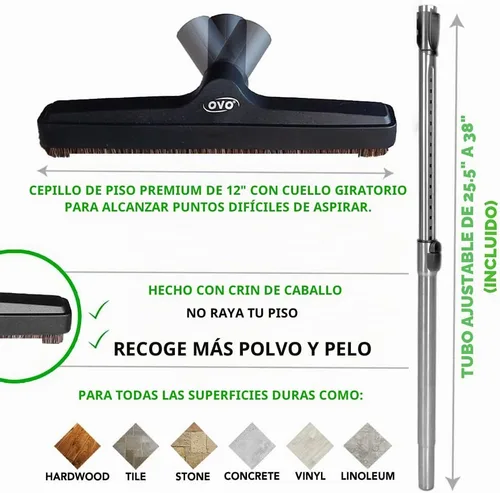 Vista 4 de Kit de accesorios de lujo plus de aspiradora central OVO, con manguera de bajo voltaje de 30 pies, control de ENCENDIDO/APAGA en el mango, cepillo