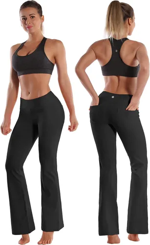 Vista 3 de BUBBLELIME - Pantalones deportivos de yoga para mujer con control de abdomen y 3 estilos básicos, piernas rectas más anchas en los tobillos