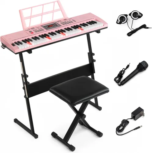Vista 12 de GLARRY - Juego de teclado eléctrico de 61 teclas de tamaño completo para principiantes, niños, teclado de música portátil con banco de piano