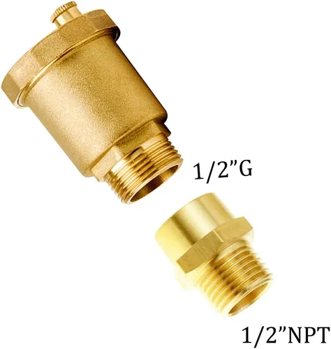 Vista 2 de Joywayus Kit de válvula de flotador automática de latón, válvula de ventilación de liberación de purga de aire de 1/2 "G hembra × 1/2 "NPT macho