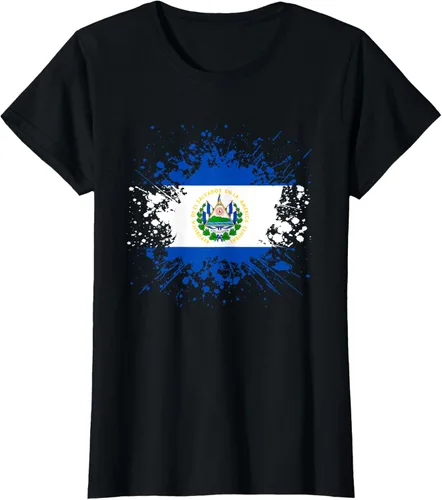 Vista 26 de Camiseta Salvador Patrimonio de la Familia Salvadoreña País Bandera de El Salvador, Negro