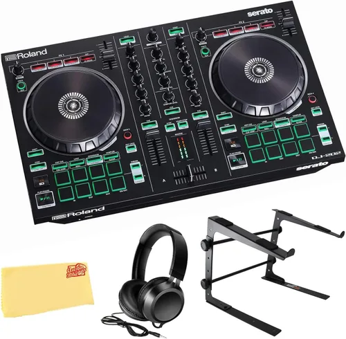 Vista 11 de Roland DJ-202 Paquete de controlador DJ con funda, auriculares y paño de pulido de Austin Bazaar