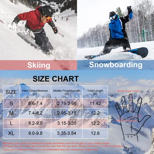 Vista 6 de Guantes de esquí para hombres y mujeres, guantes de nieve cálidos impermeables para clima frío, guantes de snowboard para pantalla táctil