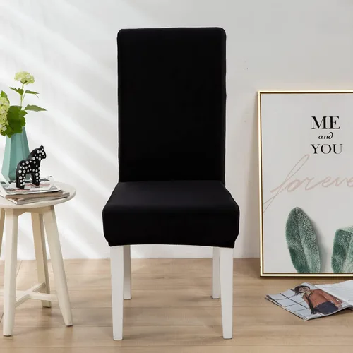 Vista 3 de Juego de 2 fundas de terciopelo suave para sillas de comedor, fundas elásticas de terciopelo para sillas, color negro