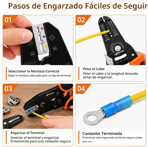 Vista 5 de KF CPTEC Juego de 9 herramientas de crimpado de alambre de cambio rápido, crimpadora de trinquete con 7 mandíbulas intercambiables, pelacables