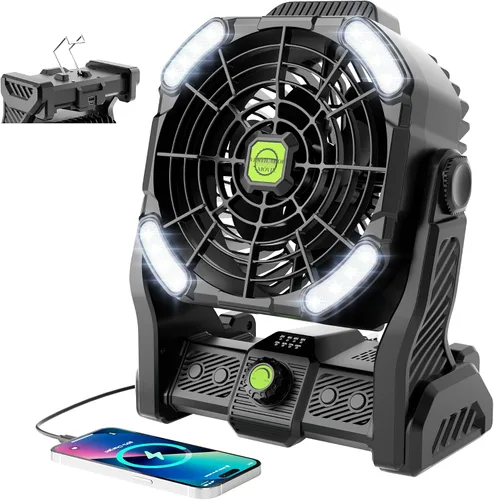 Vista 9 de Ventilador alimentado por batería, ventilador sin frío de 20000 mAh, ventilador recargable portátil, ventilador de campamento de rotación de 270°