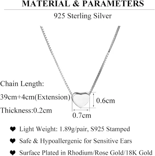 Vista 7 de SLUYNZ Collar con dije de corazón de plata de ley 925 para mujeres adolescentes simple y dulce corazón No es una piedra preciosa