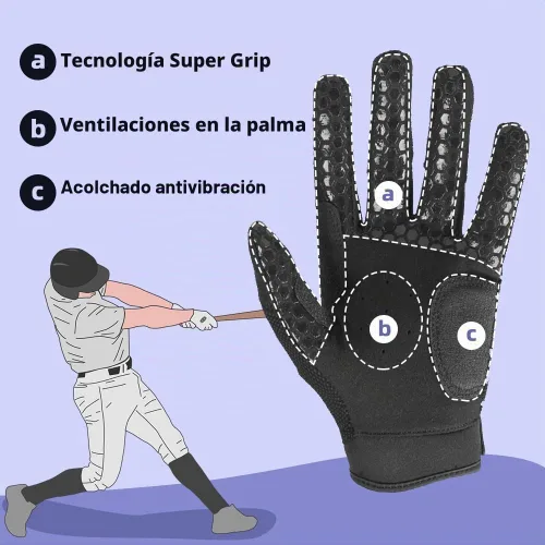 Vista 3 de Seibertron B-A-R PRO 2.0 - Guantes insignia de bateo para béisbol, sóftbol y Teeball, con super agarre, ajuste de dedo, múltiples tamaños 11 + 5