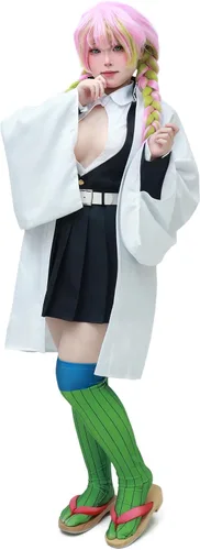 Vista 3 de DAZCOS Mitsuri - Kimono de cosplay para mujer con capa blanca y cinturón XL