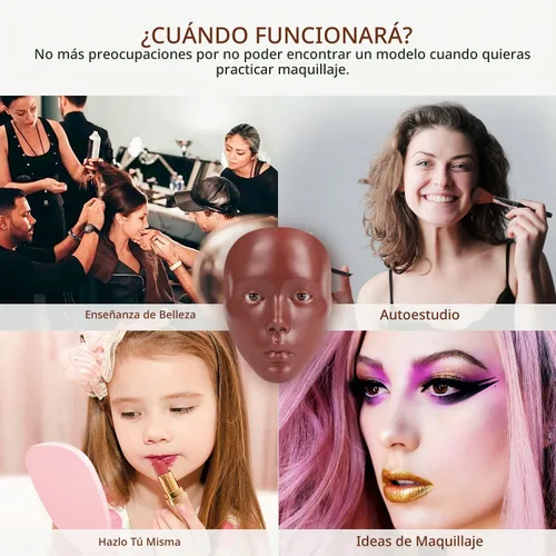 Vista 4 de Cara de práctica de maquillaje de silicona, maniquí 5D para sombra Maquillaje Práctica De Cara Completa Negro