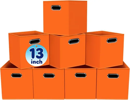 Vista 18 de Contenedores de almacenamiento de tela negra, 13 x 13 x 13 pulgadas, cajas de almacenamiento plegables con doble asa, caja organizadora de tela