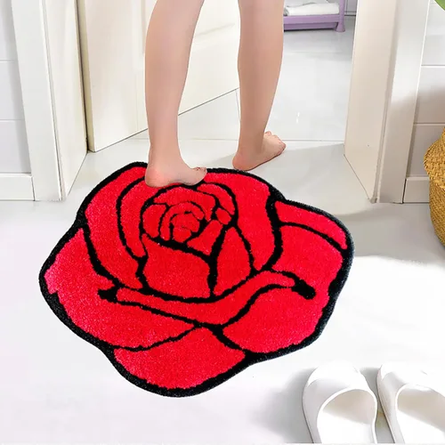 Vista 4 de LEVINIS Alfombras de baño con rosas rojas para baño, antideslizante, absorbente, alfombra de baño, alfombra de baño, alfombra de área floral suave