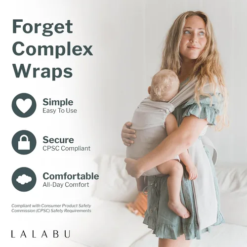 Vista 2 de Lalabu The Simple Wrap Baby Wraps Carrier - Elegante portabebés para recién nacidos y niños pequeños de 13 a 28 libras. Probado en seguridad, fácil